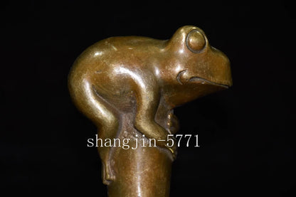 Brass Frog Statue Walking Stick Cane Toad Animal Head Handle DIY Tool Collection
