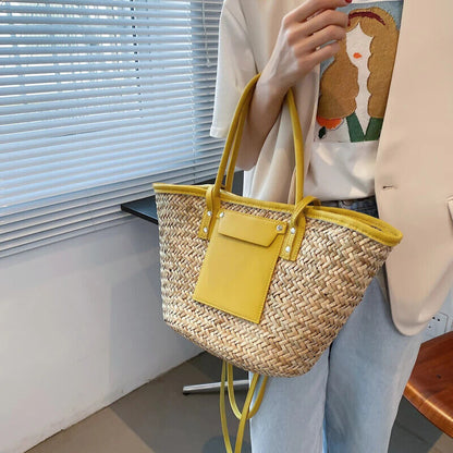 Summer Handmade Bags Women Straw Bags Woven Handle Handbags Bags Shoulder Bag