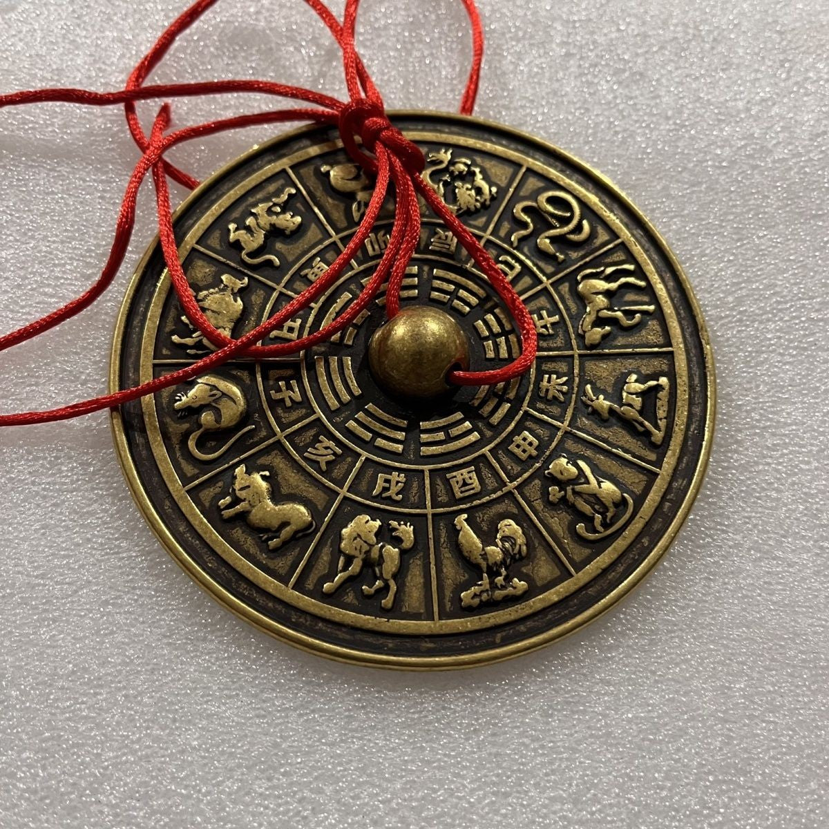 Antique Brass Mirror, 10cm 200g, Chinese Zodiac Bagua, Wedding Mirror
