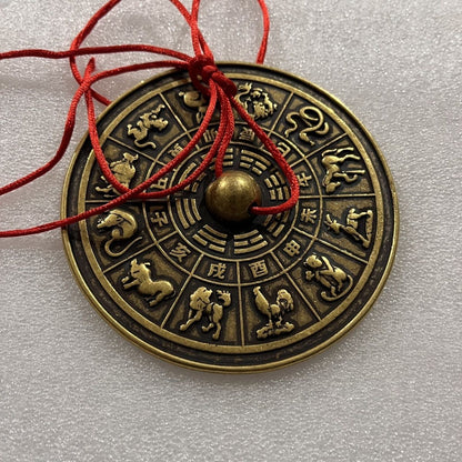 Antique Brass Mirror, 10cm 200g, Chinese Zodiac Bagua, Wedding Mirror