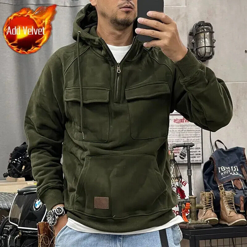Male Clothes Sweatshirt for Men Green Winter Loose New