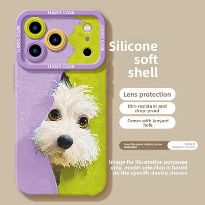 Cute Green Puppy Cartoon Phone Case with Lanyard for iPhone 17 Pro Max /16/15/14
