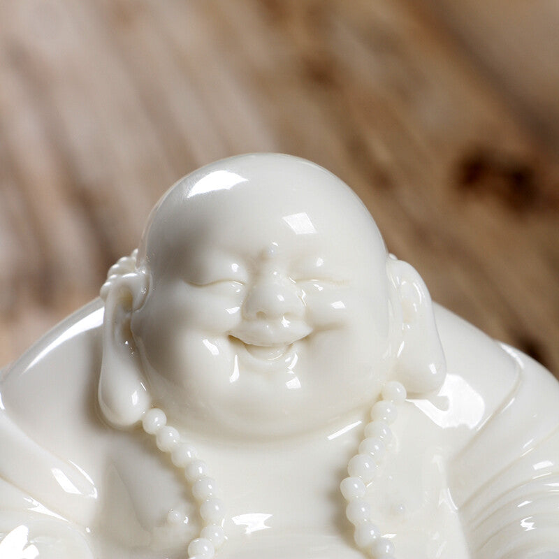 White Porcelain Happy Laughing Maitreya Buddha Statue Buddhism Zen Decor