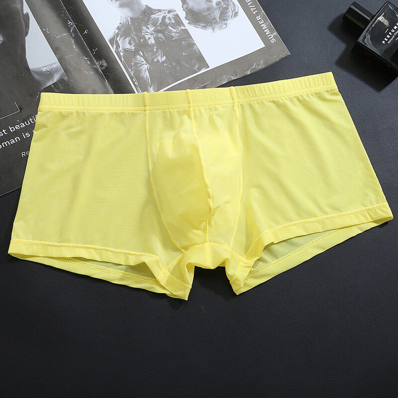 Men's Sexy Ice Silk Transparent Convex Panties Boxer Briefs Underpants Underwear