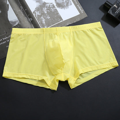 Men's Sexy Ice Silk Transparent Convex Panties Boxer Briefs Underpants Underwear