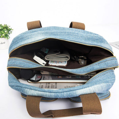 Casual Tote Bag Light/ Dark Blue Denim Handbag Jeans Shoulder Purse 27*15*22 CM