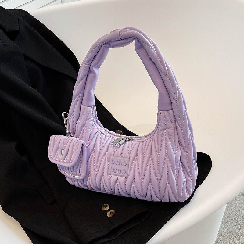 Fashion Pleated Tote Bags Shoulder Underarm Bags Soft Synthetic Leather Handbag
