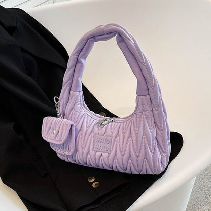 Fashion Pleated Tote Bags Shoulder Underarm Bags Soft Synthetic Leather Handbag