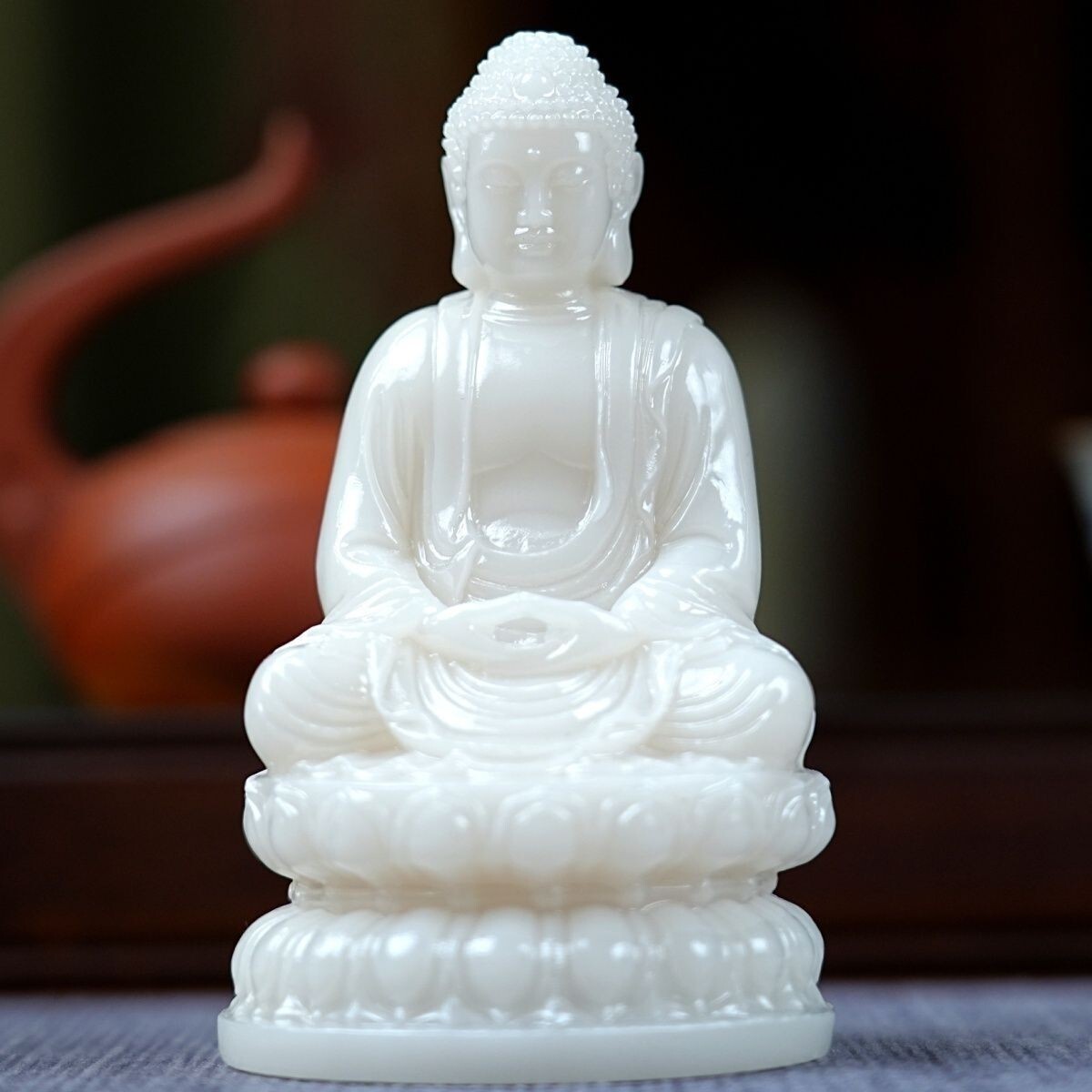 China Natural Hetian White Jade Safety Buddha Statue Worship Fengshui Ornament