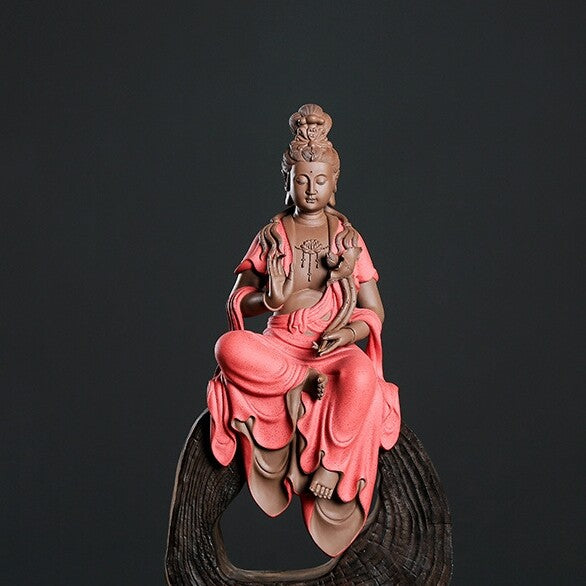 Full Handmade Tea Pet Buddha Statue Real Yixing Zisha Purple Clay Decoration Big