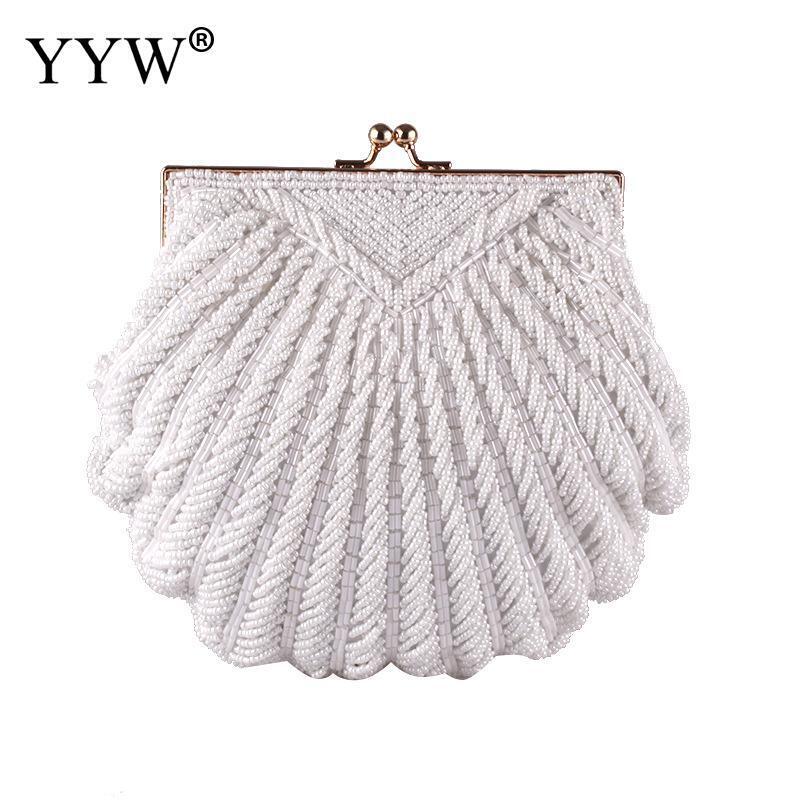 Women Wedding Handbag Evening Party Bags Clutches White Shell Beaded Clutch Bag
