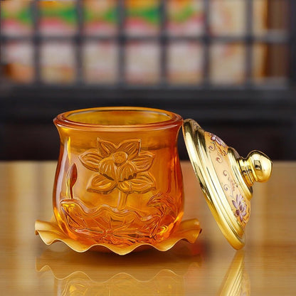 10cm New Crystal Lotus Water Supply Cup Buddha Hall Glass Holy Water Cup