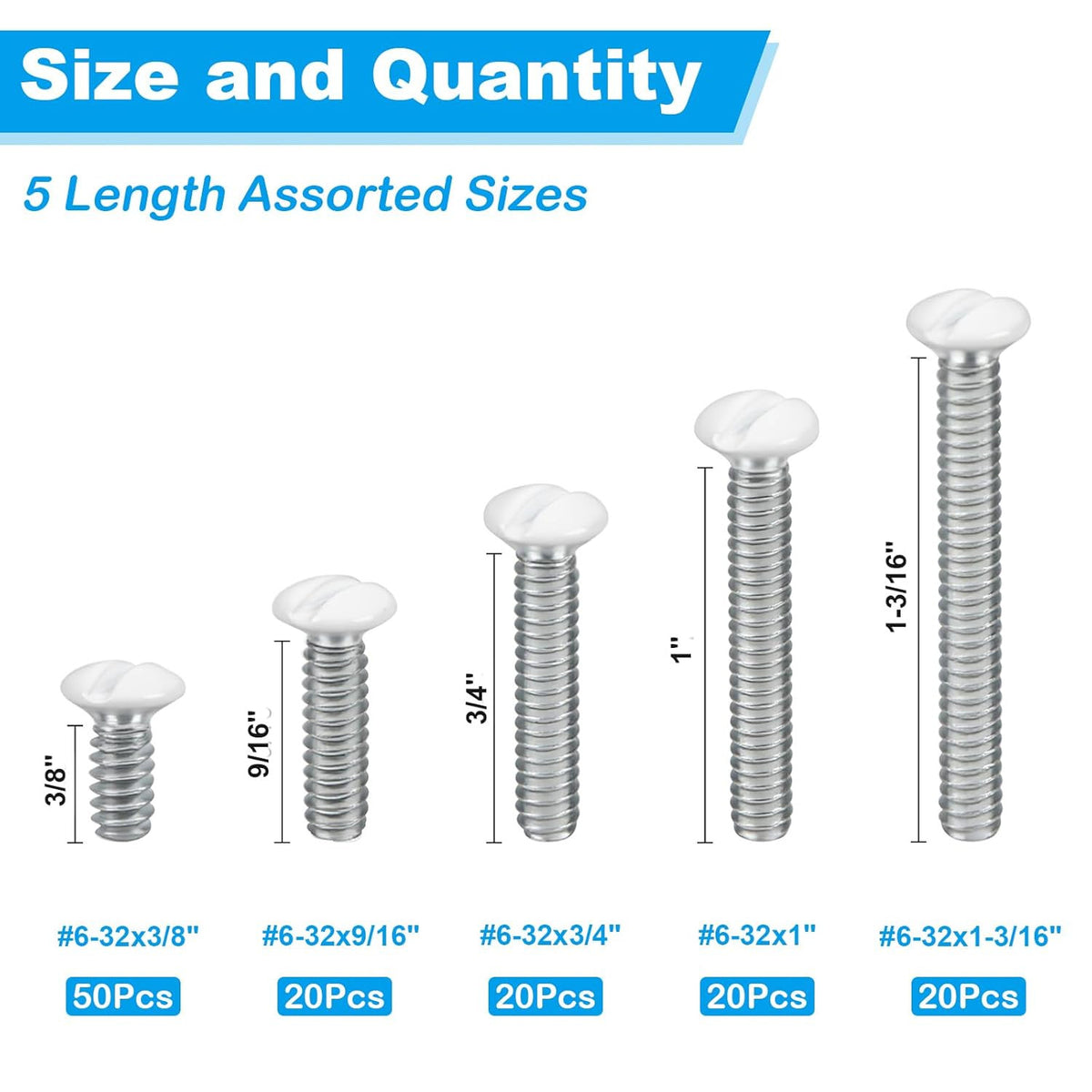 120 PCS White Wall Plate Screws Kit, White Outlet Screws 6-32 Thread Electrical