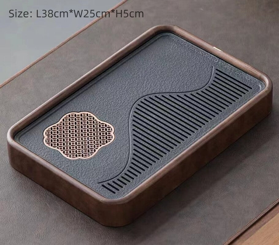 Man-made Stone Solid Wood Tea Tray Water Reservoir Water Draining Serving Tray