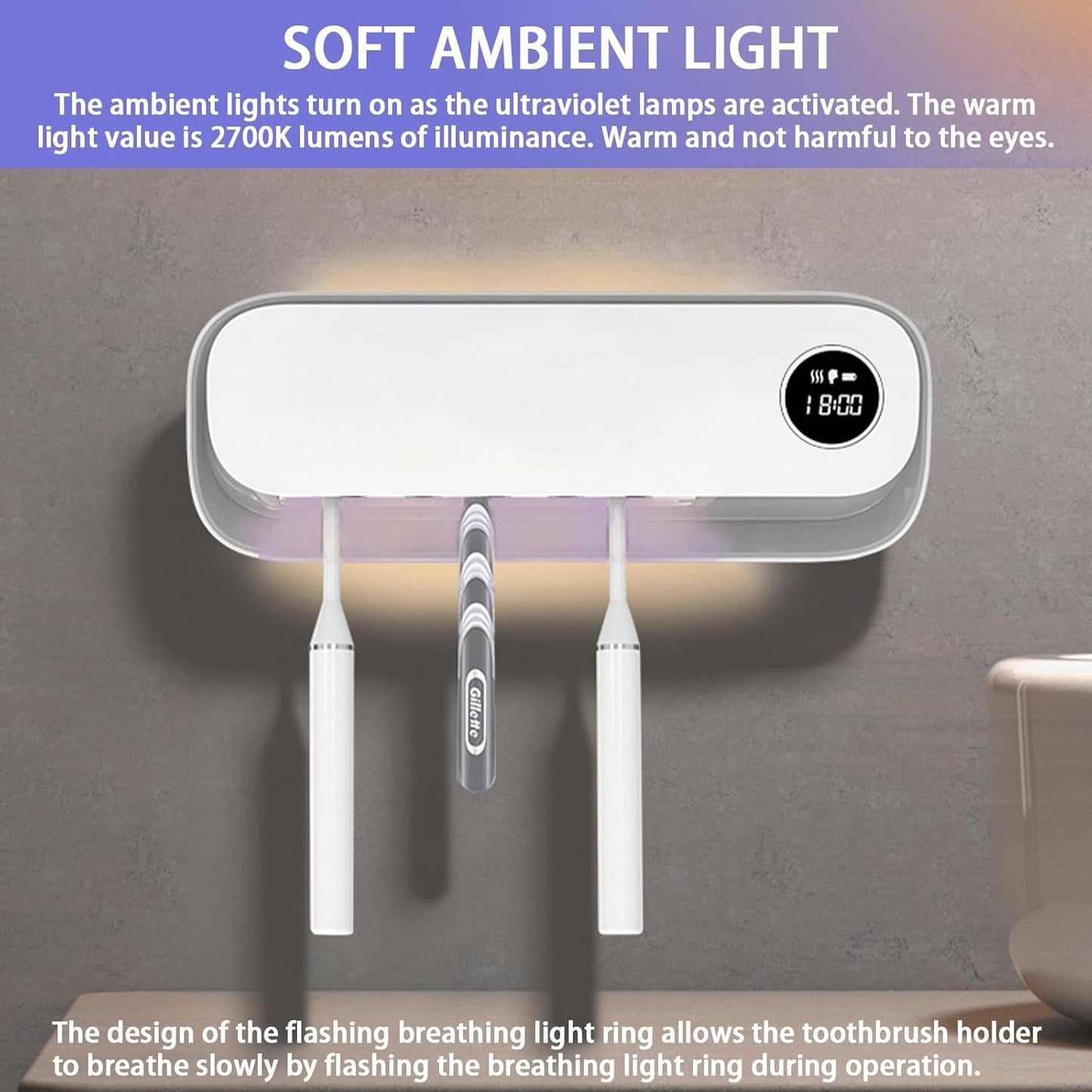 Toothbrush Holder for Bathroom, Smart Toothbrush Holder w/Cleaning/Drying/Timing