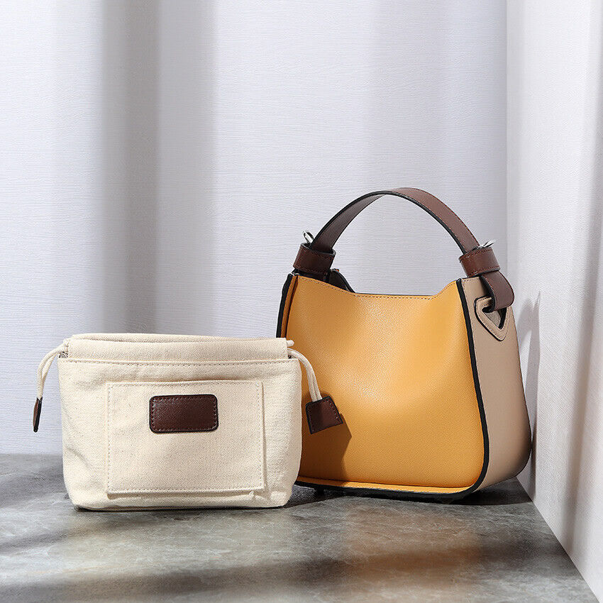 Small Colorblock Leather Bucket Bag Tote Crossbody Shoulder Purse-Fashion Clutch