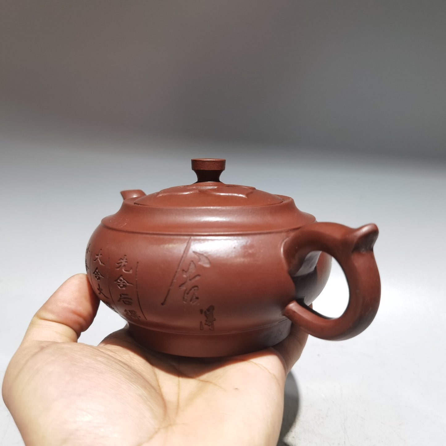 7" Chinese Yixing Zisha Pottery Red Clay 380CC Hand Made Lettering Branch Teapot