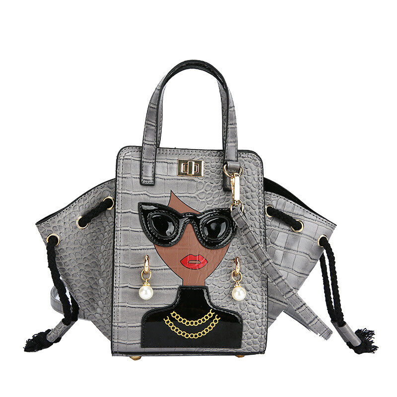 Lady Face Shoulder Bags Funky Top Handle Satchel Handbags Clutch Purse Bat Bag