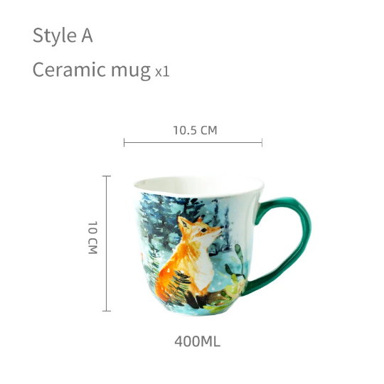 Handpainted Ceramic Tea Mug, Deer Cup, Owl Mug, Fox Mug