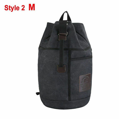 Tactical Bucket Canvas Backpack Letter Bag Outdoor Travel Climbing Round Pack L