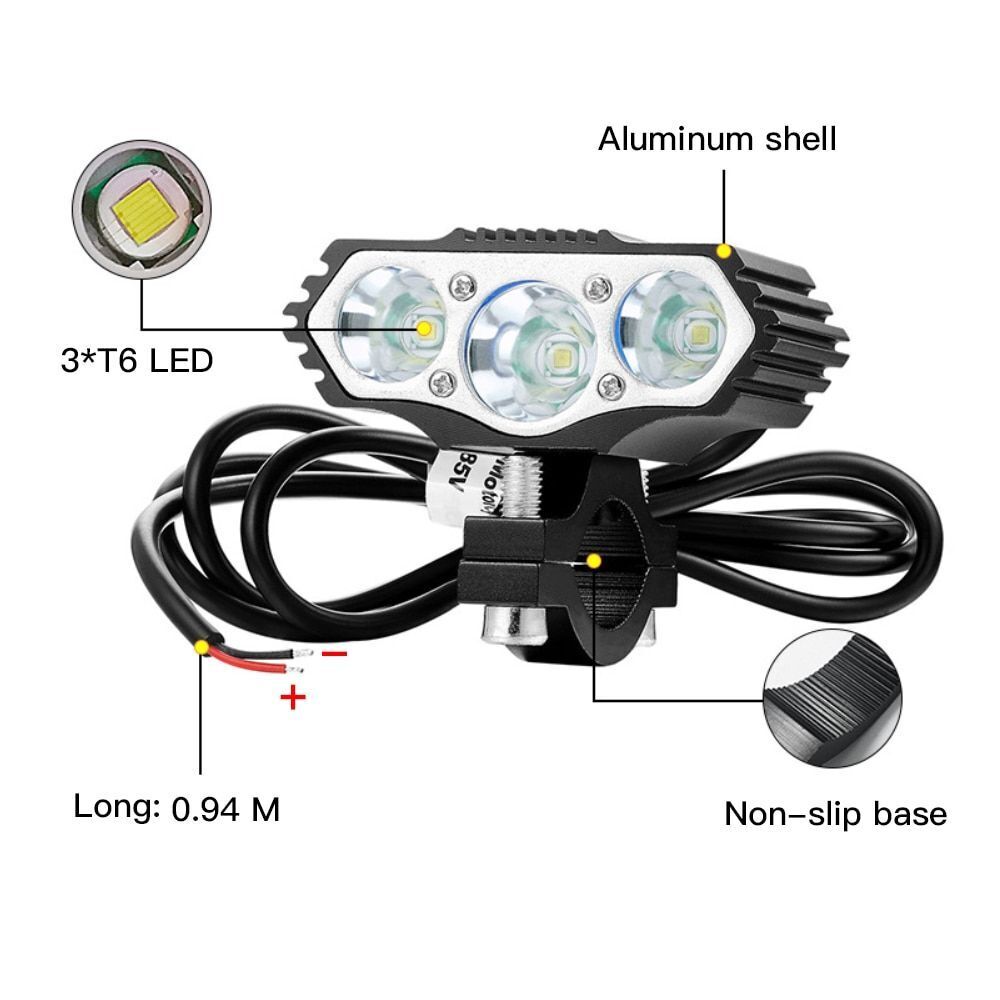 Electric Bike Scooter Headlight 1000 Lumens LED Lamp 12/24/36/48V Motorcycle 3PC