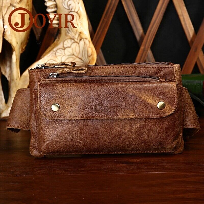 Genuine Leather Waist Packs Vintage Fanny Pack Money Belt Bag Phone Pouch Men