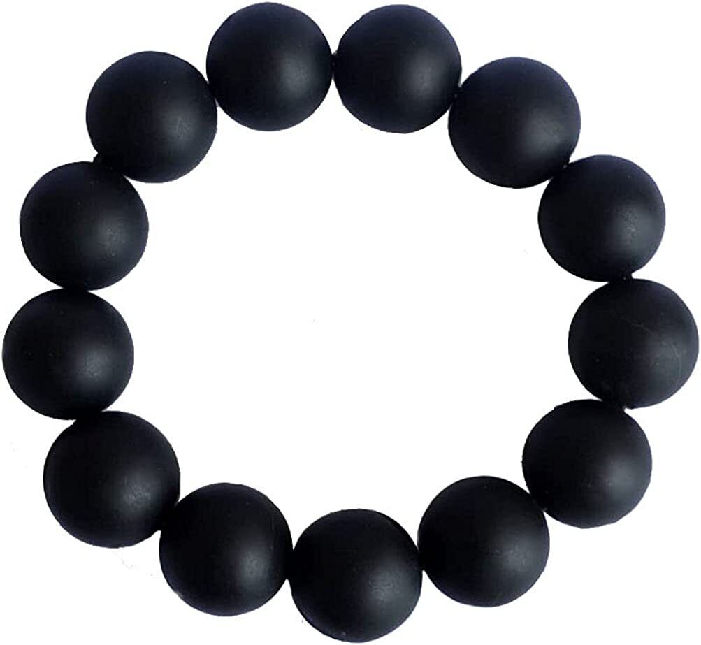 Bracelet Natural Bian Stone Black Beads Round Elastic Hand String for Men Women