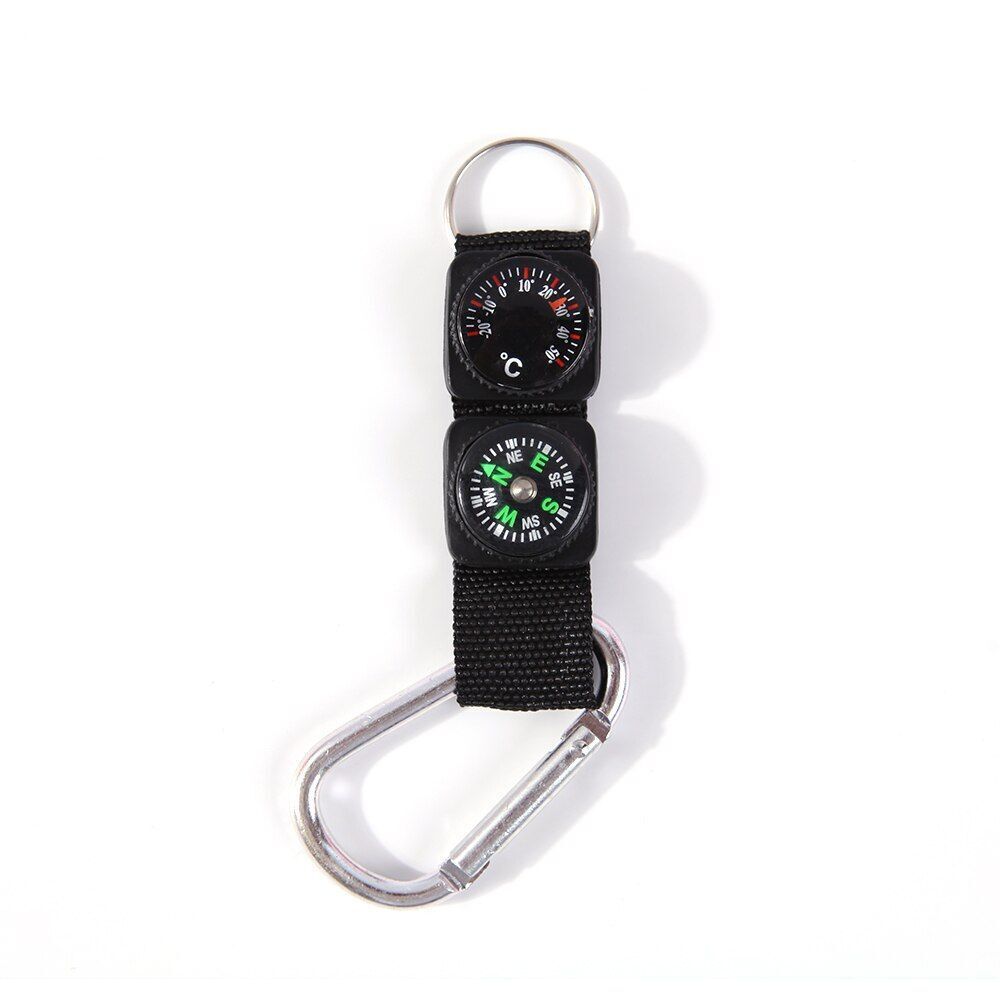 Outdoor Whistle Compass Thermometer Potable Keychain Key Ring Climbing Hiking