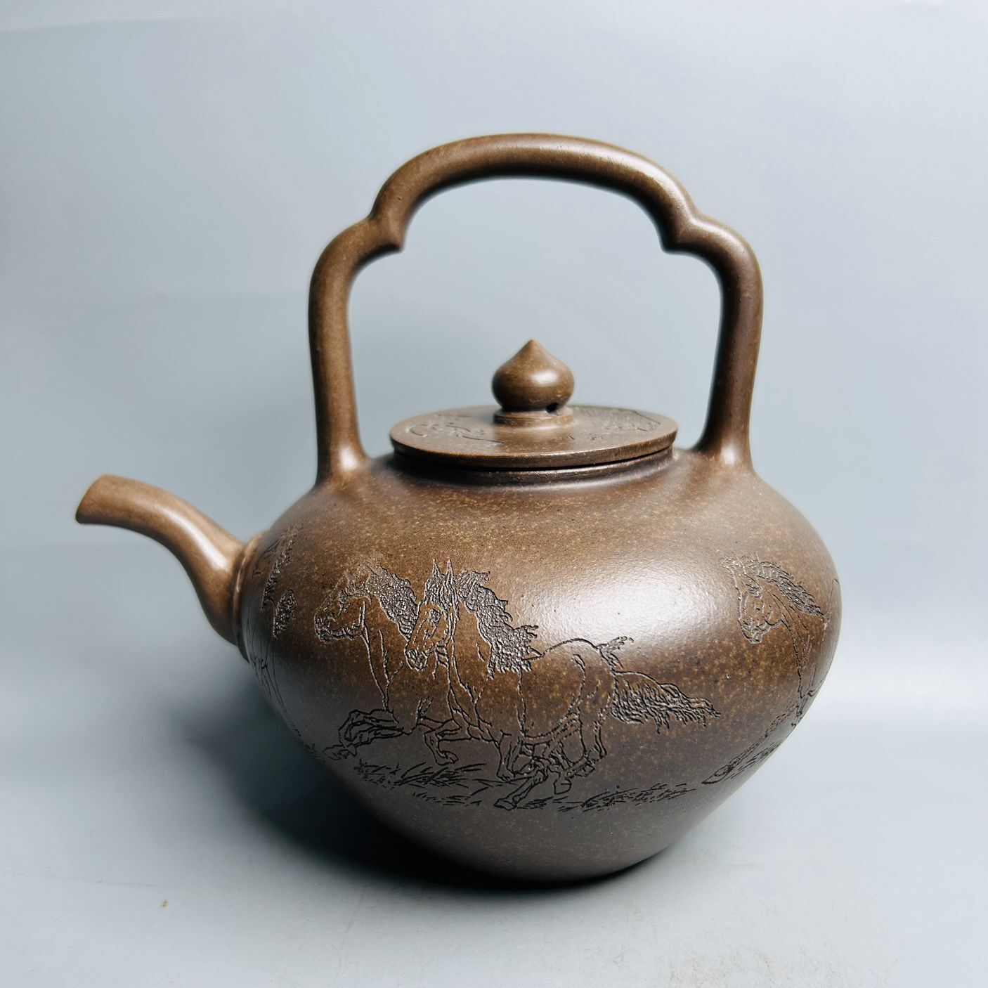 Vintage Chinese Yixing Purple Clay Teapot Zisha Ceramic Carving Horse Teaware