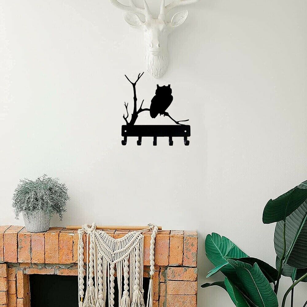 Owl Bird Key Rack Hanger Wall Mounted Hook UpMetal Wall Art Home Accessories