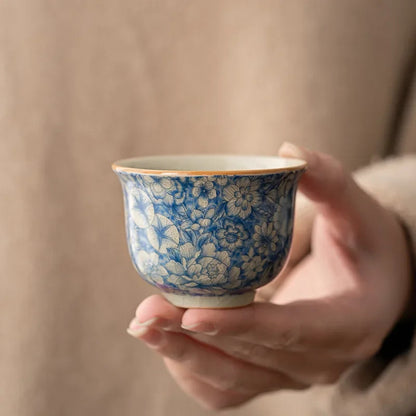 6.3CM Chinese Ice Crack Retro Blue and White Ceramic Master Cup Tea Set Tea Cup