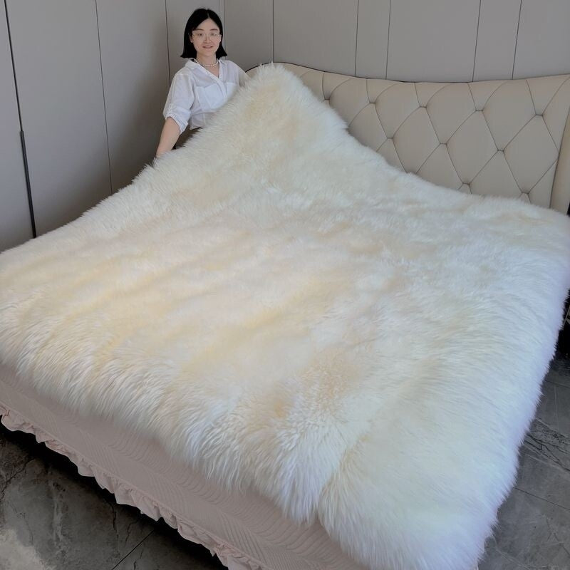 100% Pure Sheepskin Bed Mat Queen King Bed Cover Warm Australian Wool Blanket