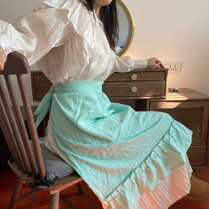 Half Length Apron Solid Color Bamboo Joint Cotton Cleaning Waist Skirt Han Style