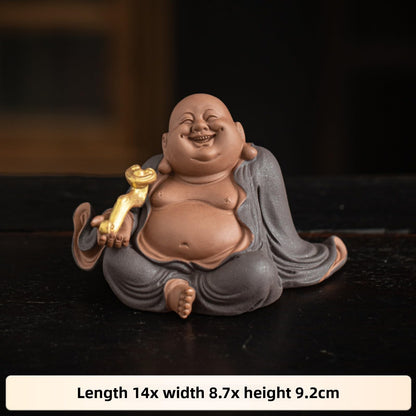 Big Belly Laughing Buddha Ceramic Tea Pet 14cm 5.6in Decoration Tea Ceremony