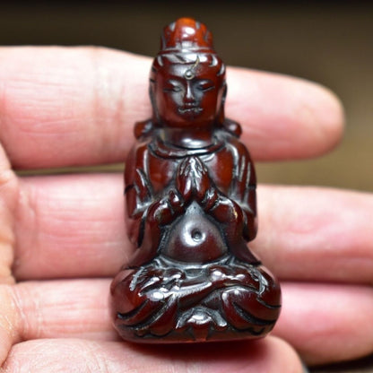 2.8" Buddha Statue Pendant Yak Horn Carved Kwan-Yin Bodhisattva