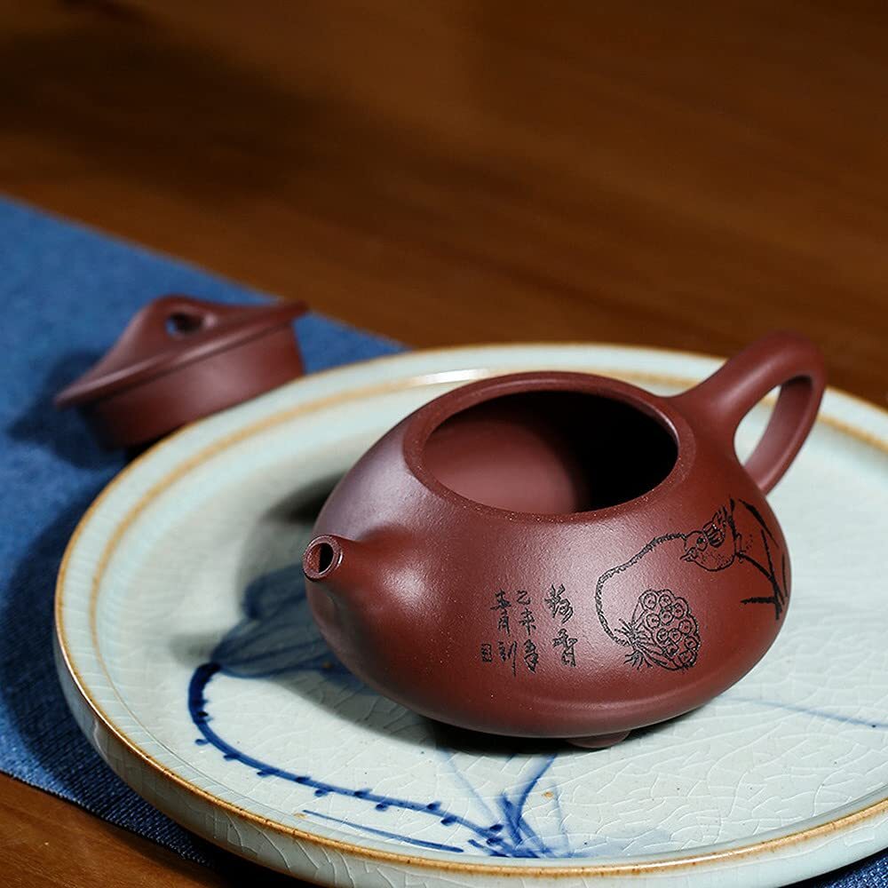 280ml Chinese Purple Clay Lotus Bird Pattern Teapot Kung Fu Tea