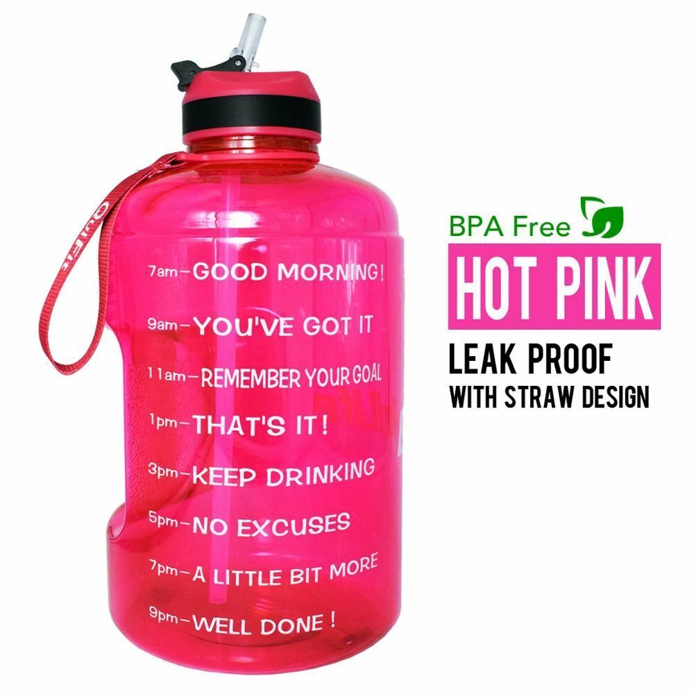 Water Bottle 1 Gallon Straw Clear Plastic Drinking Bottles Big GYM Jug Cup BPA