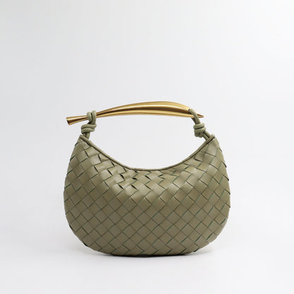 Woven Microfiber Leather Top Metal Handle Clutch Handbag Purse Tote Fashion Bag