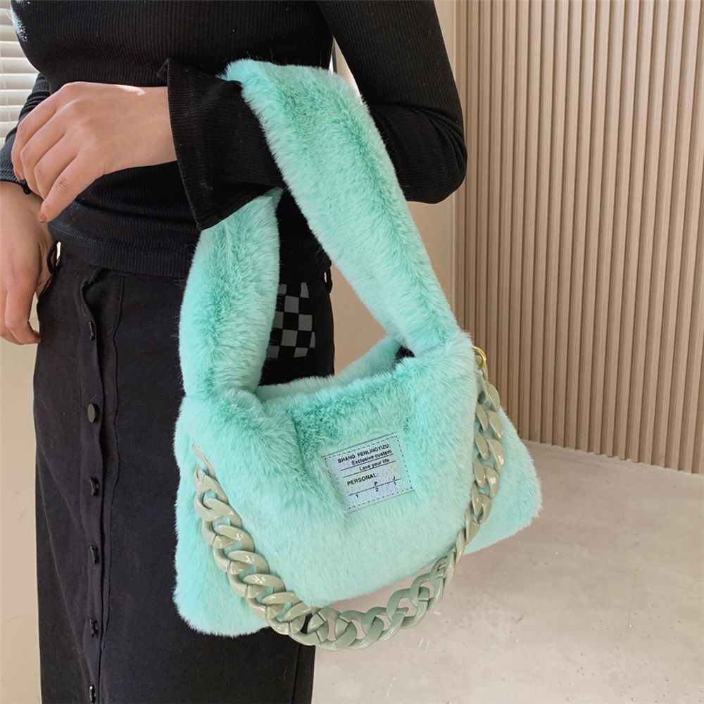 Faux Fur Plush Shoulder Bags Winter Furry Soft Tote Handbags Pink Purple Purse