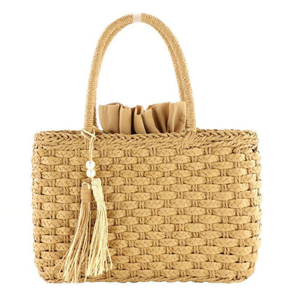 Summer Straw Shoulder Bag Pearl Tassel Weaving Vintage Large Handbag Shopper Bag