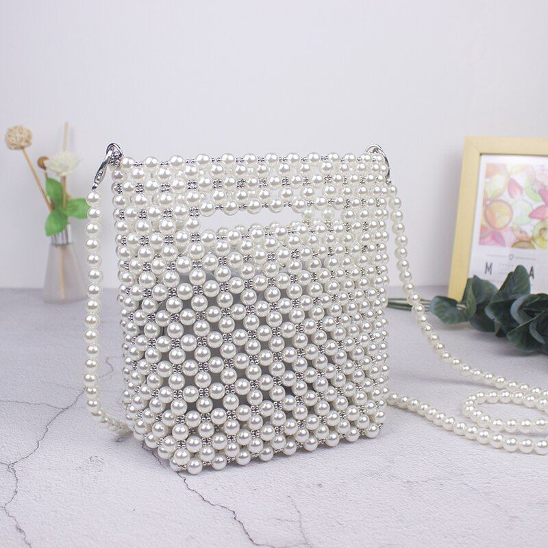 Mini Pearl Small Messenger Bag Summer Pearl Purse Handmade Beaded Phone Pouch