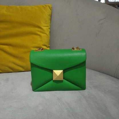 Genuine Leather Bag Handbag Golden Chain Shoulder Purse Green Tote Bag Crossbody