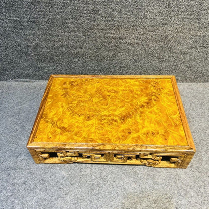Golden Camphor Burl Wood Carved Base 32×22×7cm Display Stand