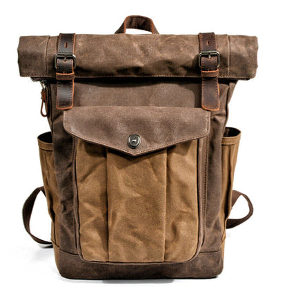 Water Resisant Vintage Waxed Canvas Backpack Fold-Over Satchel Laptop Bag Travel