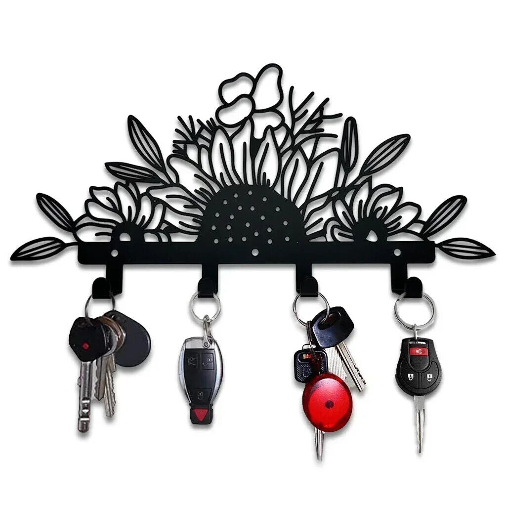 1PC Sunflowers Wall Hanging Storage Rack With 4 Hooks Metal Coat Rack