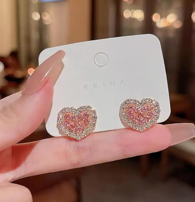 925 Sterling Silver Crystal Heart Stud Earrings Jewellery Women Girls Gift US