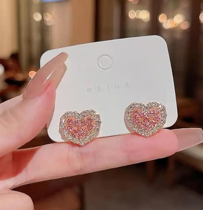 925 Sterling Silver Crystal Heart Stud Earrings Jewellery Women Girls Gift US