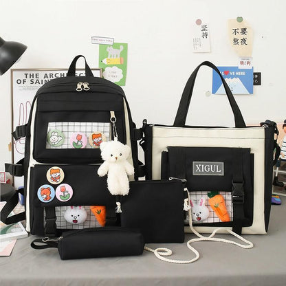 Women Backpack Student Girl School Bag Multi-piece set Backpack School Bags