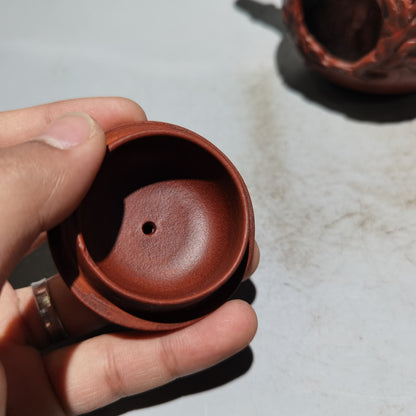 6.6"China Yixing Zisha Pottery Red Clay 300CC Hand Made Snake Pine Needle Teapot