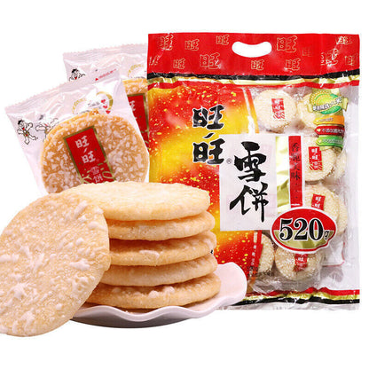 旺旺雪饼仙贝520g/袋 大米饼儿童休闲零食 Want Want Snow Cake 520g/bag Children's Leisure Snacks